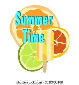 Summer illustration. Citrus and ice cream. Print for fabric, postcards, stationery. 