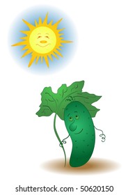 Summer illustration, cucumber under an umbrella from the sun