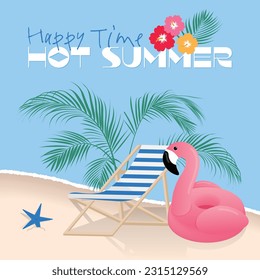 Summer illustration with a cute flamingo tube