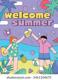Summer Illustration with a Cute people