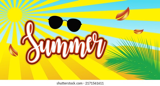 summer illustration design, coconut tree midrib sun illustration and protective eyewear. for banners, covers, flyers and others