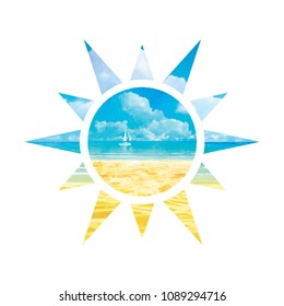 Summer illustration in the double exposure technique on white