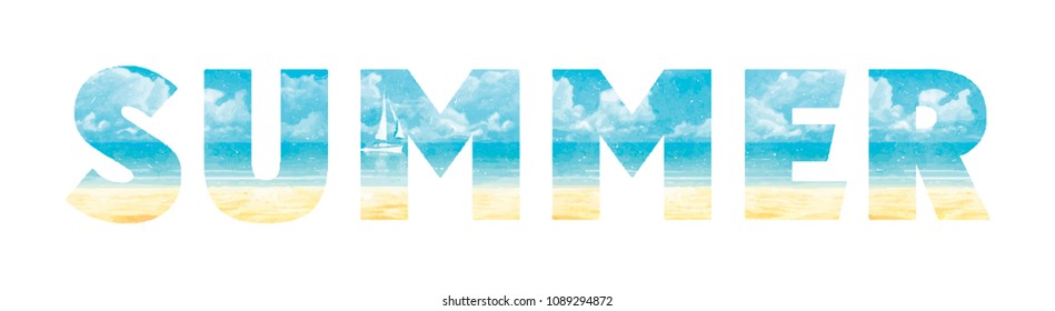 Summer illustration in the double exposure technique on white