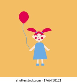 Summer illustration in a flat style. Girl holding air ball. Vector flat illustration.