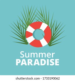 Summer illustration with float and coconut leaf illustration