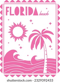 Summer illustration with florida beach slogan. Vector graphic design for t-shirt.