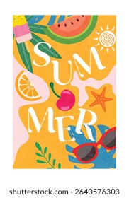 Summer Illustration with Fruits and Fun Elements