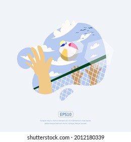 summer illustration, with hand and ball