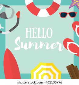 Summer illustration. Hello Summer poster design template