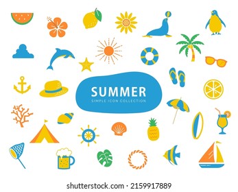 Summer Illustration Icon Set Normal Ver. Beach, ocean, nature, animals, flowers, fruits, etc.