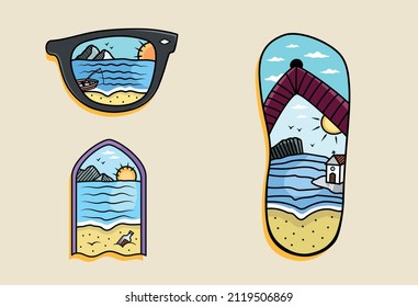 Summer illustration icons, doodle and tattoo