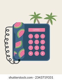Summer Illustration with Landline Phone and Palms
