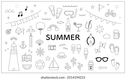 Summer illustration material line drawing set variation summer decoration decoration icon simple　pop