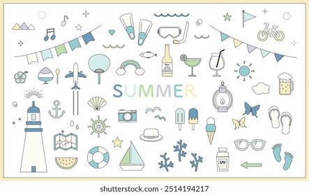 Summer illustration material line drawing set variation summer decoration decoration icon simple　pop