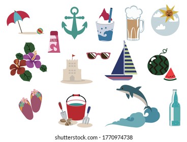 Summer illustration materials.Seasonal icons.Bathing in the sea.