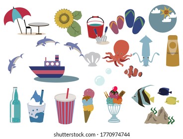 Summer illustration materials.Seasonal icons.Bathing in the sea.