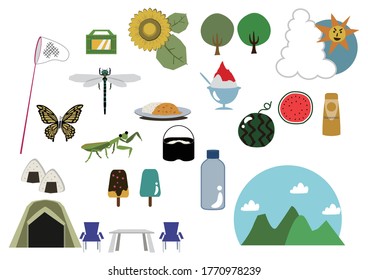 Summer illustration materials.Seasonal icons.Summer leisure.