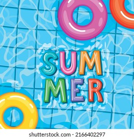 summer illustration on a pool with lettering