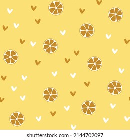 Summer illustration with oranges and lemons. Seamlees pattern with colorful fruits on color background. Food concept. Template design for invitation, poster, card, fabric, textile.