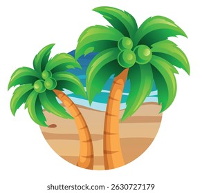 Ilustração de verão. Palmeiras no fundo da praia. Ilustração vetorial