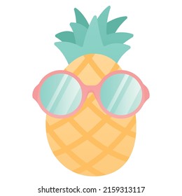 Summer illustration of pineapple tropical fruit. Ananas in glasses.