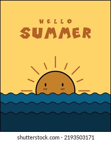 summer illustration, poster, postcard, flat design