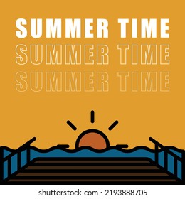 summer illustration, poster, postcard, flat design