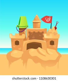 summer illustration with sand castle 