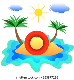 Summer illustration with sea and island with palm trees