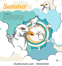 Summer illustration of seagull. Vector design