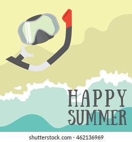 Summer illustration. Snorkel mask on the beach