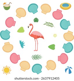 Summer illustration surrounded by seashells