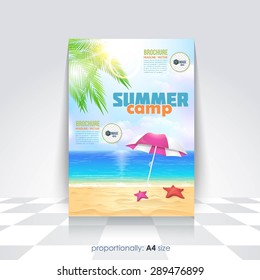 Summer Illustration, Travel or School Camp Flyer, Brochure Design Template