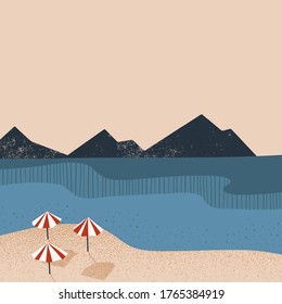 Summer illustration with tropical beach landscape