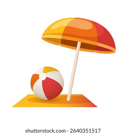 Summer illustration. Umbrella and inflatable ball. Vector illustration isolated on white background.