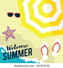 Summer illustration. Vacation on the holidays poster template.