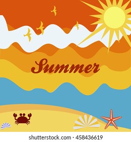 Summer illustration. Vacation on the holidays poster template.