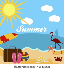 Summer illustration. Vacation on the holidays poster template.