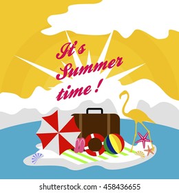 Summer illustration. Vacation on the holidays poster template.