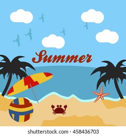 Summer illustration. Vacation on the holidays poster template.