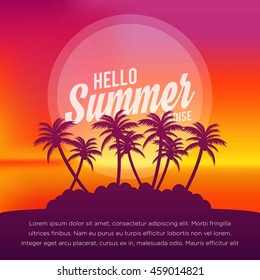 Summer illustration. Vacation on the holidays poster template.