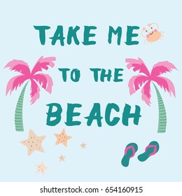 summer illustration vector design with palm trees and slogan for print