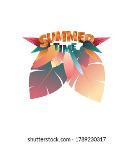 summer illustration vector, text with summer color gradient, suitable for banners, etc.