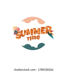 vector de ilustración de verano, texto con degradado de color de verano, círculo, adecuado para banners, etc.