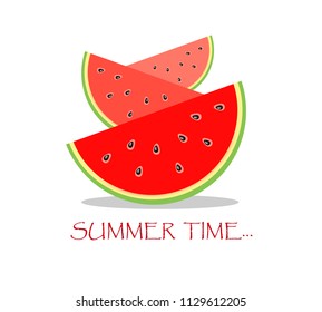 summer illustration with watermelon slices located cascade. Summer time