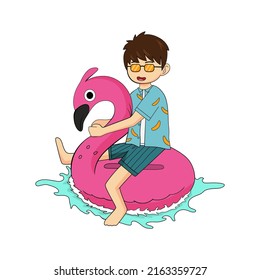 summer illustration young boy on vacation