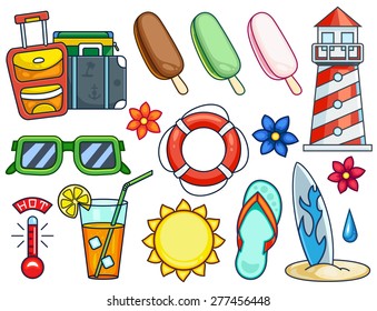 Summer Illustrations Set. Objects, food and other summer or beach related items.