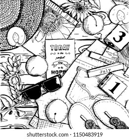 Summer illustrattion. Hand drawing ink illustration. Graphic worck