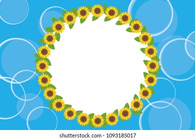 Summer image | Illustration of sunflower, background, round decorative ruling | for hot weather, for posters