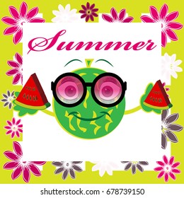 Summer image with melon isolated on color background. Vector illustration.